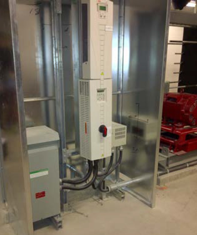 Lineator AUHF and VSD installed on chilled water pump at data center