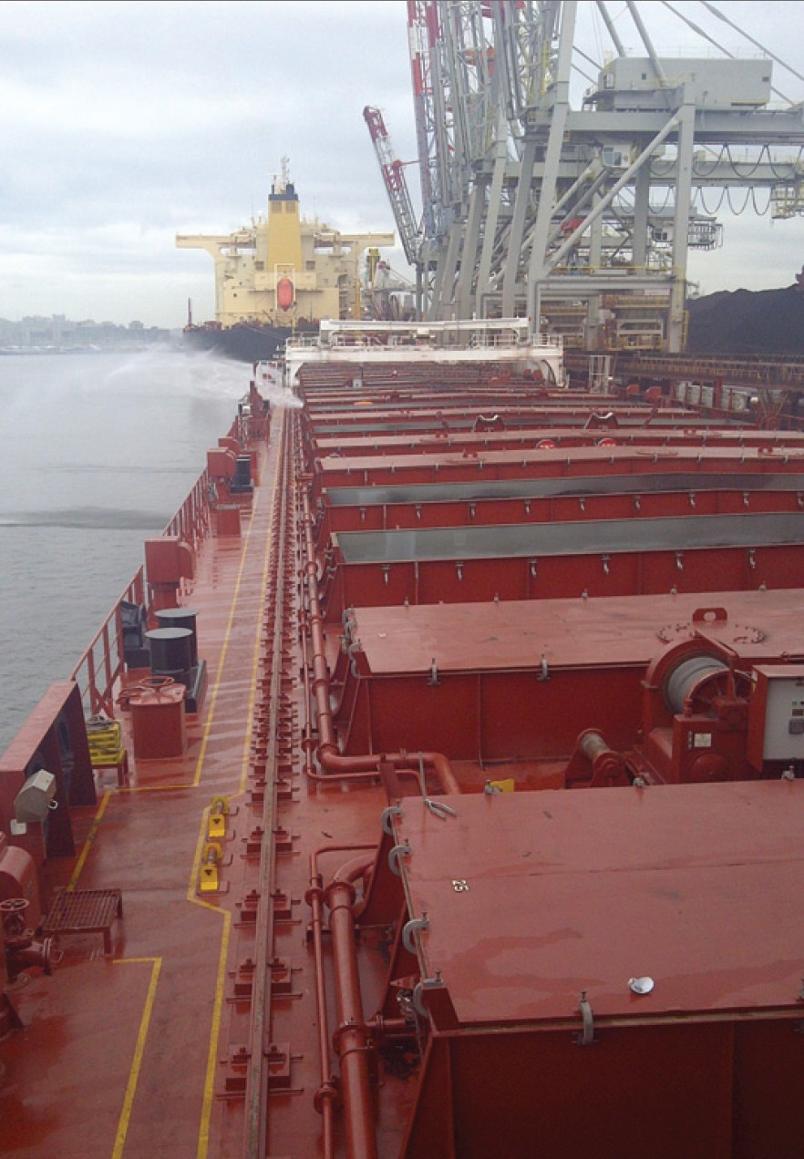 CSL Panamax self-unloading vessel deck showing conveyor system